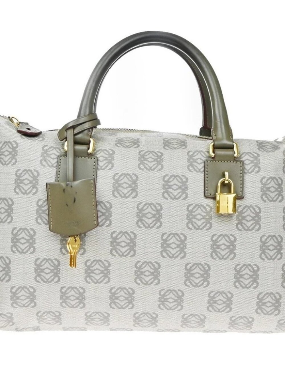 LOEWE Logo AMAZONA Anagram Pattern Hand Bag PVC Leather Gray GHW Spain 35YH954